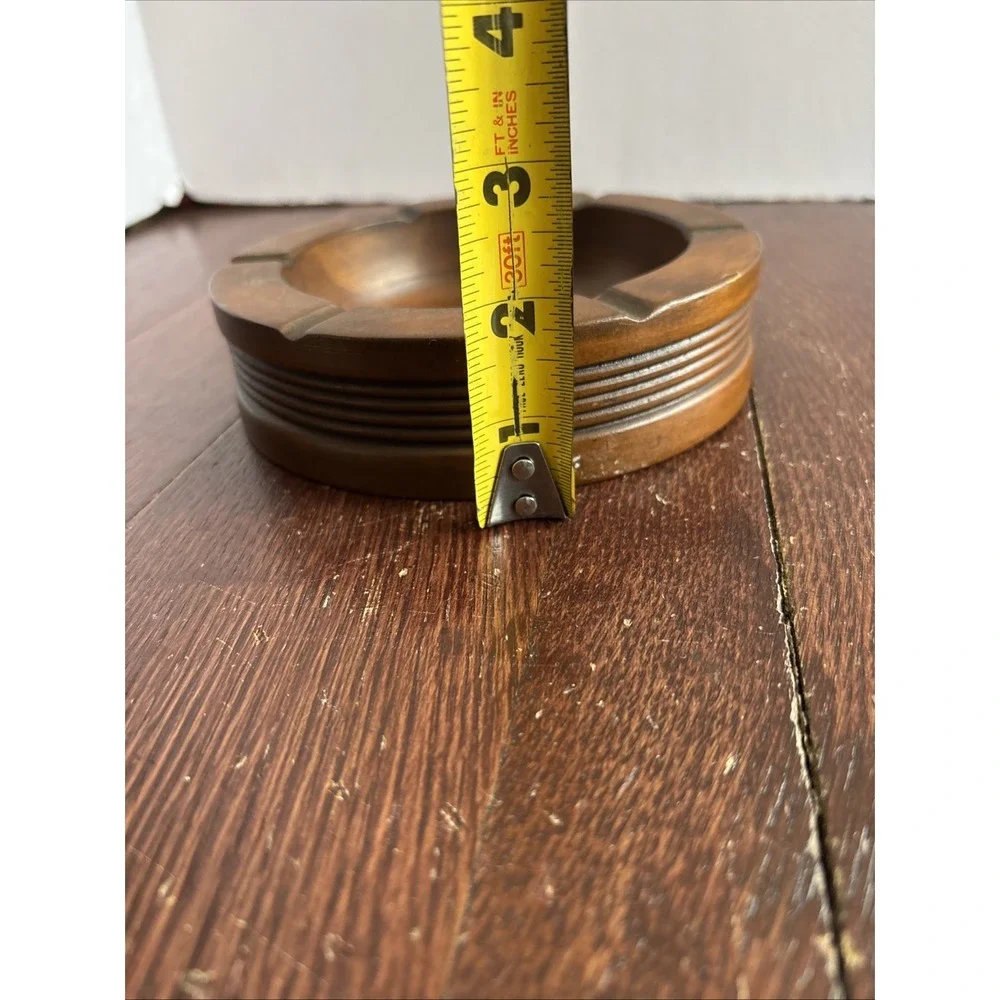 Vintage Mid Century Round Ashtray Wood 1.75‎ x 6.25